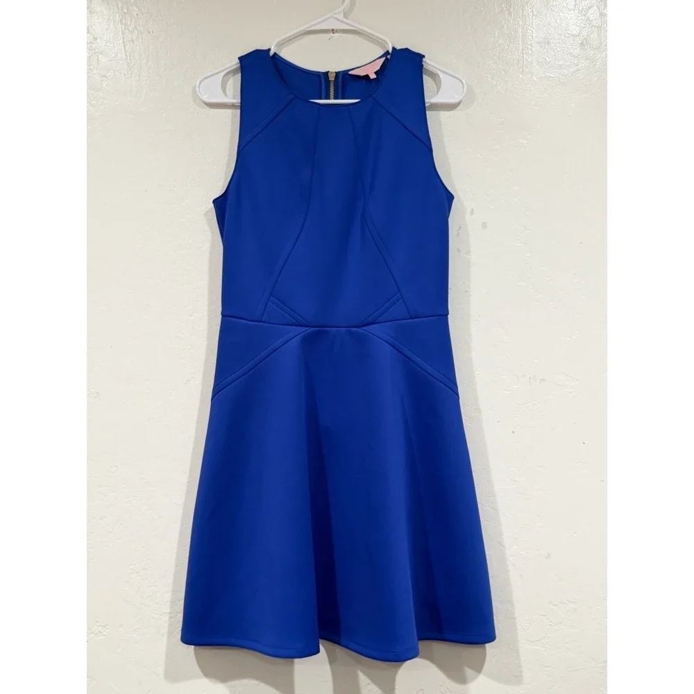 Ted Baker London Mitton Royal Blue Skater Dress Size 2 US 6 Sleeveless Zip Back